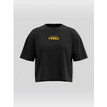 Broco Kadın Oversize Yumuşak Kumaş Farklı Crop T-Shirt