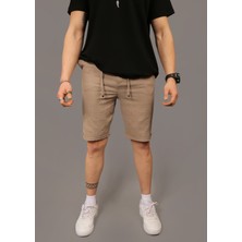 Eydamoon Erkek Açık Kahve Jogger Likralı Bel Lastikli Arka Cep Fermuarlı Yazlık Şort