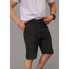 Eydamoon Erkek Siyah Likralı Jogger Bel Lastikli Düğmeli Çizgili Arka Cep Detaylı Kapri Şort