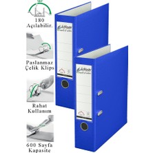 ArtMaster Büro Klasörü Mavi Geniş 2 Adet Plastik Geniş Mavi Klasör Halkalı Paslanmaz Çelik Klipsli Ofis Büro