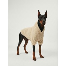 Feyza Design Krem Rengi Teddy Peluş Köpek Hoodie Kapüşonlu Yumuşak Kışlık Sweatshirt