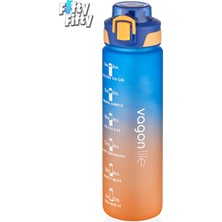 Vagonlife 1 Litre Çift Renk Motivasyon Suyu Matarası, Pipetli ve Sticker Hediyeli