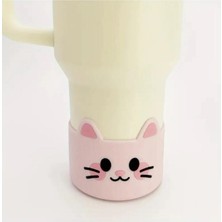 Beyaz Kedi Modeli Kaymaz Silikon Quencher Termos ile Uyumlu Altlık Koruyucu Stanley