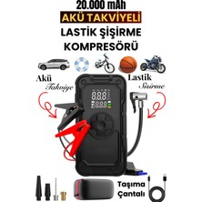 Yussraw 20000MAH 4'ü 1 Arada Taşınabilir Akü Takviye Cihazı, Dijital Lastik Şişirme Pompası, Powerbank ve LED Fenerli Acil Durum Seti