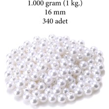 Beta Moda Hub 1.000 Gram (1 Kg.) 16MM Beyaz Renk Plastik Inci Boncuk Çanta ve Takı Yapım Boncuğu (~340 Adet)