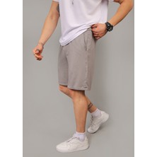 Eydamoon Erkek Gri Regular Kesim Penye %100 Organik Pamuk Cepli Yazlık Şort