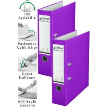 ArtMaster Büro Klasörü Mor Geniş 2 Adet Plastik Geniş Mor Klasör Halkalı Paslanmaz Çelik Klipsli Ofis Büro