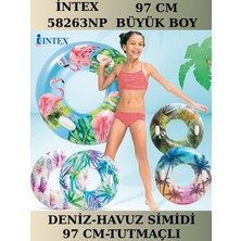 intex Renkli Desenli 97 cm Büyük Boy Simit, Çocuk ve Yetişkin Havuz- Deniz Simidi