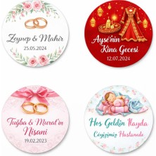 Defu Kişiye Özel Yapışkanlı Düğün Nişan Kına ve Teşekkür Etiketi 40MM Yuvarlak 100 Adet Kuşe