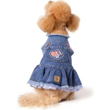 Feyza Design Koyu Yıkama Denim Köpek Elbisesi, Mavi Etekli, Şık ve Rahat Tasarım