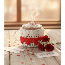 Yarımada Kadın Kooperatifi El Örgüsü Kalpli Kılıflı Cam Kupa - Sevgililer Günü