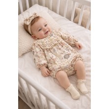 Minicayzen Çiçek Desenli Dantel Yaka Kız Bebek Romper Takımı (3-12 Ay)