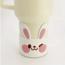 Beyaz Tavşan Modeli Kaymaz Silikon Quencher Termos ile Uyumlu Altlık Koruyucu Stanley