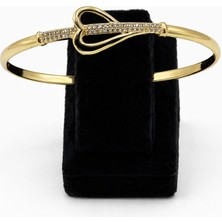 Pangu Kalp Figürlü Zirkon Taşlı Altın Renk Çelik Kelepçe Bilezik