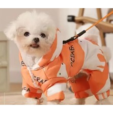 Feyza Design Kışlık Köpek Tulumu, Turuncu Kutup Ayısı Desenli, Polar Iç Astarlı