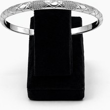 Pangu Baklava Dilimli Zirkon Taş Detaylı Gümüş Renk Çelik Kelepçe Bilezik