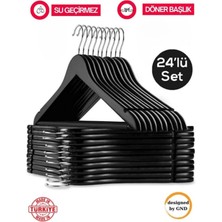 PremiumPort 24 Adet Ahşap Görünümlü Siyah Plastik Elbise Askısı Seti