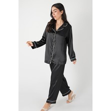 Homay 2’li Ara Biyeli Düğmeli Saten Pijama Takımı