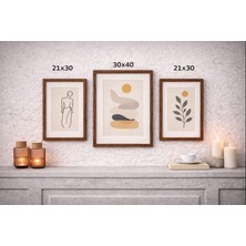 Yalın Cam Çerçeve Modern Minimal Ceviz (Kahverengi) Renkli Çerçeve Seti | 3’lü Duvar Tablosu | Pleksi Camlı