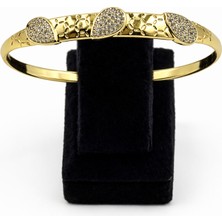 Pangu Oval Zirkon Taş Detaylı Altın Renk Çelik Kelepçe Bilezik