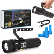 Sezy 15000 Lümen Tg+Cob LED Göstergeli Güçlü El Feneri Watton WT-703