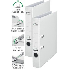 ArtMaster Büro Klasörü Beyaz Dar 2 Adet Plastik Dar Beyaz Klasör Halkalı Paslanmaz Çelik Klipsli Ofis Büro