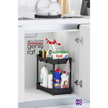 PremiumPort Siyah 2 Katlı Çok Amaçlı Düzenleyici Mutfak ve Banyo Rafı