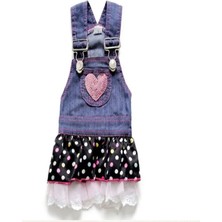 Feyza Design Kalp Detaylı Askılı Denim Kedi ve Köpek Elbisesi