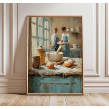 Ninastore Rustik Mutfak Natürmort Sanat Baskısı | Ekmek ve Un Yağlı Boya Tablo Posteri | Çiftlik Evi Duvar San