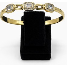 Pangu Dikdörtgen Zirkon Taşlı Altın Renk Çelik Kelepçe Bilezik