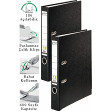 ArtMaster Büro Klasörü Siyah Dar 2 Adet Plastik Dar Siyah Klasör Halkalı Paslanmaz Çelik Klipsli Ofis Büro