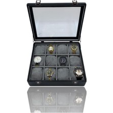 PremiumPort Lacivert Timsah Desenli 12'li Saat Kutusu ve Çantası Seti