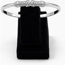 Pangu Zirkon Taşlı Düğüm Detaylı Gümüş Renk Çelik Kelepçe Bilezik