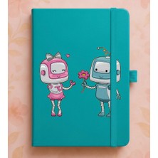 Adasena Tarihsiz 192 Sayfa Mini Termo Defter Baskılı Desenli 9X14 cm Turkuaz - Robotların Aşkı