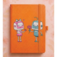 Adasena Tarihsiz 192 Sayfa Mini Termo Defter Baskılı Desenli 9X14 cm Turuncu - Robotların Aşkı