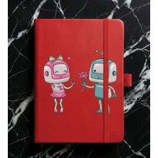 Adasena Tarihsiz 192 Sayfa Mini Termo Defter Baskılı Desenli 9X14 cm Kırmızı - Robotların Aşkı