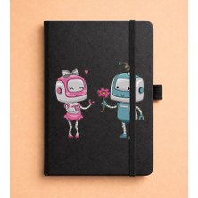 Adasena Tarihsiz 192 Sayfa Mini Termo Defter Baskılı Desenli 9X14 cm Siyah - Robotların Aşkı