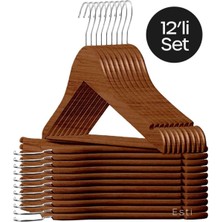 PremiumPort 12 Adet Ahşap Görünümlü Plastik A Kalite Kahverengi Elbise Askısı
