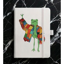 Adasena Tarihsiz 224 Sayfa Termo Defter Baskılı Desenli 13X21 cm Beyaz - Hipster Kurbağa