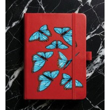 Adasena Tarihsiz 192 Sayfa Mini Termo Defter Baskılı Desenli 9X14 cm Kırmızı - Mavi Kelebekler