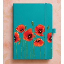 Adasena Tarihsiz 224 Sayfa Termo Defter Baskılı Desenli 13X21 cm Turkuaz - Kırmızı Gelincik