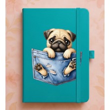 Adasena Tarihsiz 224 Sayfa Termo Defter Baskılı Desenli 13X21 cm Turkuaz - Pug Köpek