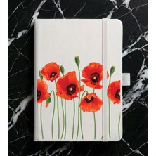 Adasena Tarihsiz 192 Sayfa Mini Termo Defter Baskılı Desenli 9X14 cm Beyaz - Kırmızı Gelincik