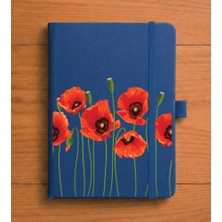 Adasena Tarihsiz 192 Sayfa Mini Termo Defter Baskılı Desenli 9X14 cm Lacivert - Kırmızı Gelincik