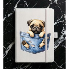 Adasena Tarihsiz 224 Sayfa Termo Defter Baskılı Desenli 13X21 cm Beyaz - Pug Köpek