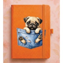 Adasena Tarihsiz 224 Sayfa Termo Defter Baskılı Desenli 13X21 cm Turuncu - Pug Köpek
