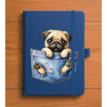 Adasena Tarihsiz 192 Sayfa Mini Termo Defter Baskılı Desenli 9X14 cm Lacivert - Pug Köpek
