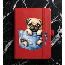 Adasena Tarihsiz 224 Sayfa Termo Defter Baskılı Desenli 13X21 cm Kırmızı - Pug Köpek