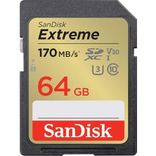 Braventa Collection Sandisk Extreme Sdxc Uhs-I Hafıza Kartı 64 GB (V30, 170 Mb/s Aktarım, U3, 4K UHD Videolar, Sandisk Q