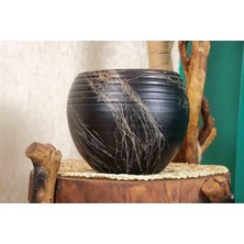 Braventa Collection Bitkitasarımı Ev Dekorasyon Siyah Üzeri Gold Küp Terracota Toprak Saksı Saksılık Salon Çiçeklik Büyü